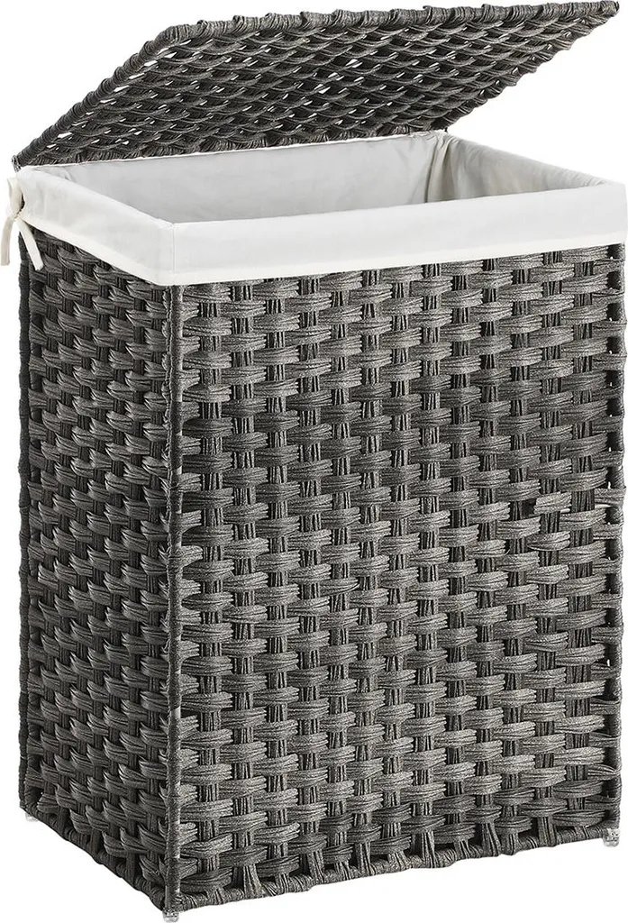 Cesto Biancheria 90 Litri in Rattan Sintetico Grigio Antracite