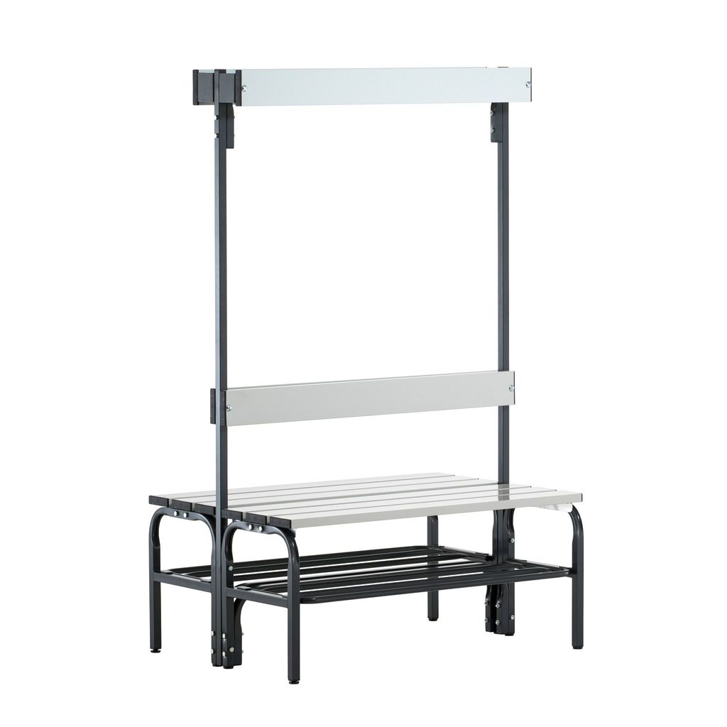 Sypro Umkleidebank für Feuchträume mit Rückenlehne, doppelseitig, 1,01 m, Anthrazit (RAL 7016), Mit Schuhrost