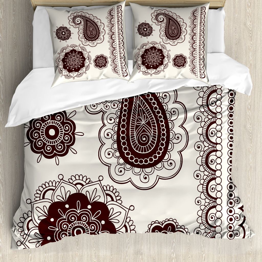 ABAKUHAUS orientalisch Bettbezug, Tattoo Wie Doodle Paisley, Milbensicher Allergiker geeignet mit Kissenbezügen, 155 cm x 220 cm - 80 x 80 cm, Dun...