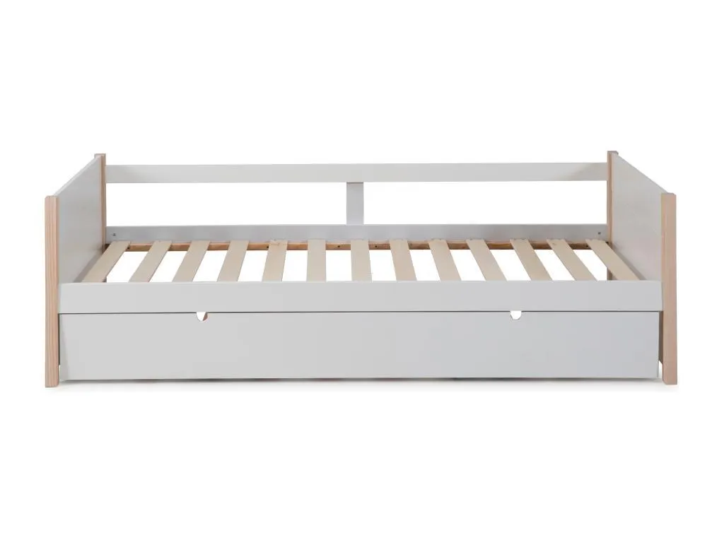 Lit banquette gigogne 90x190 blanc et bois pour chambre d'enfant