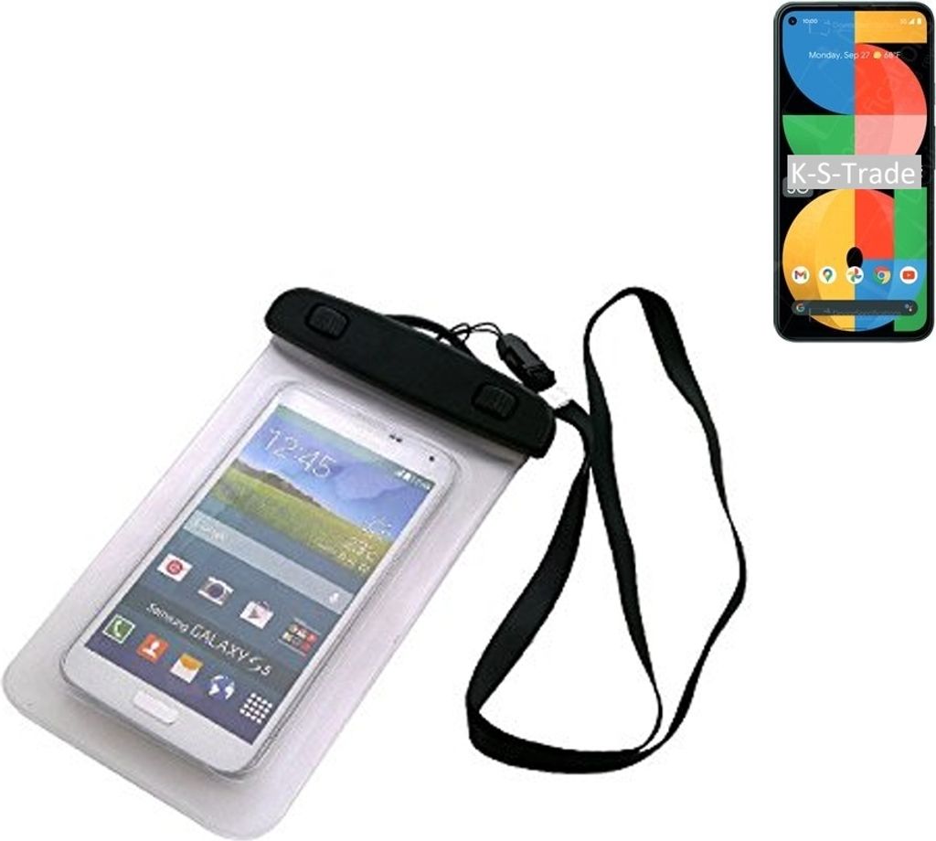 K-S-Trade Schutz Hülle Handy Hülle Kompatibel mit Google Pixel 5a Beach Bag wasserdicht 16cm x 10cm Schutzhülle Staub Sand Flachwasser Beachbag