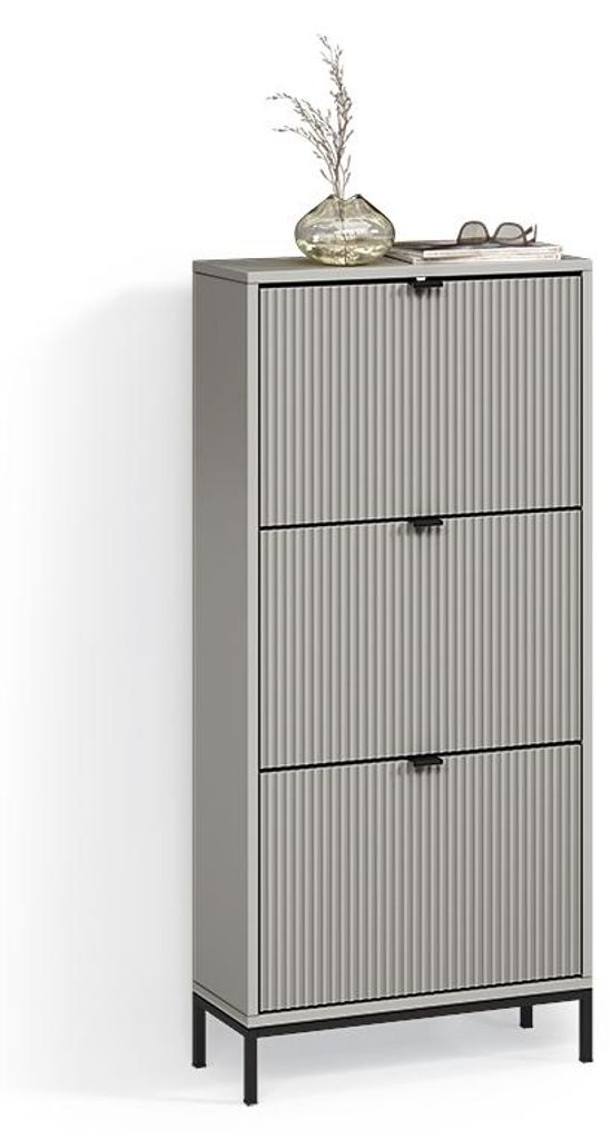Schuhkipper Livinity Aterno Grau 60 x 130 cm mit 3 Klappschubladen, Model 58880