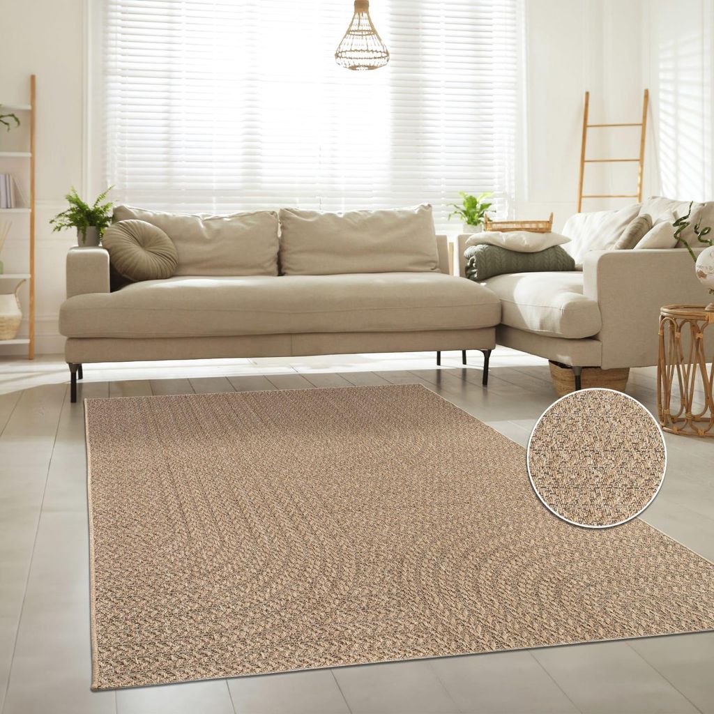 Teppich Kurzflor Unifarben Wohnzimmer schmutzabweisend Beige Rechteckig 160x230 | 100% Polypropylen, Rücken aus Polypropylen | pflegeleicht