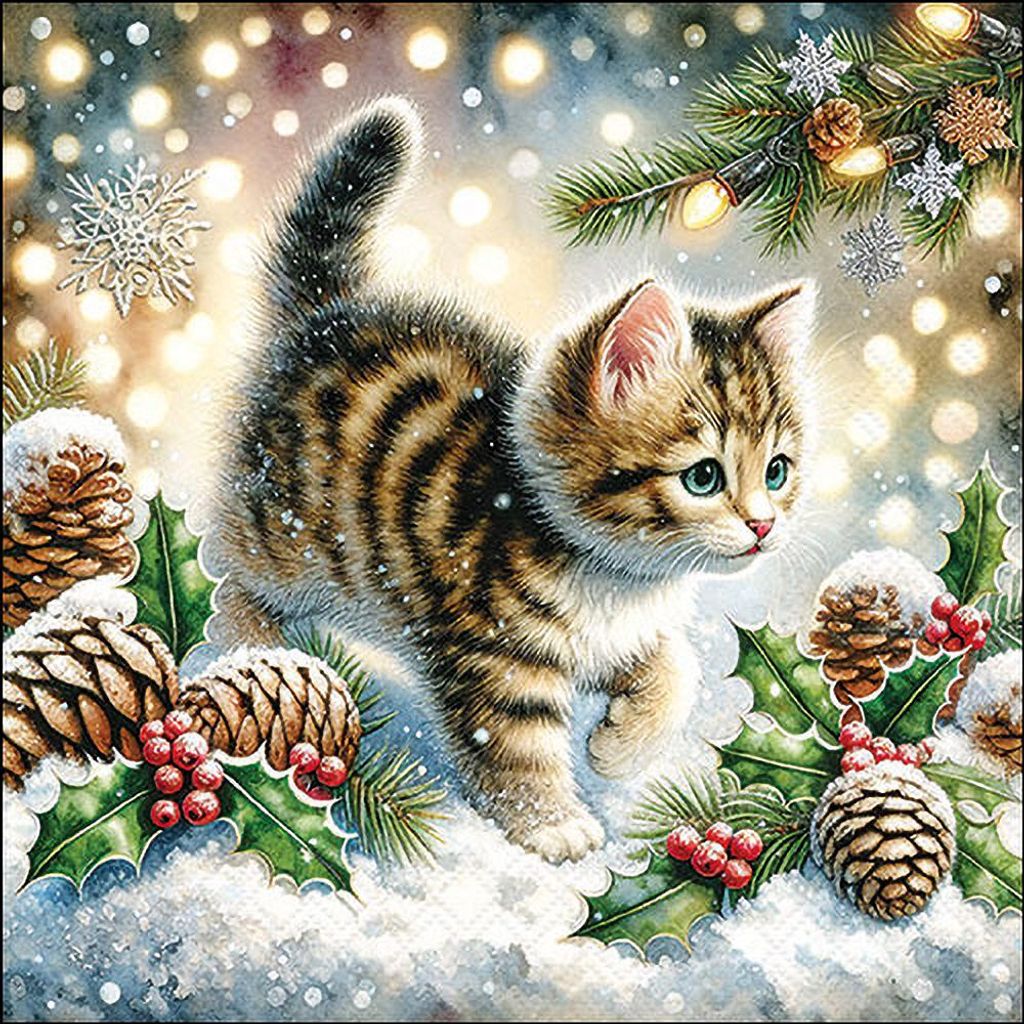 Ambiente Serviette Cute Cat In The Snow 20 Stk 33x33 cm Katzenmotiv Winter