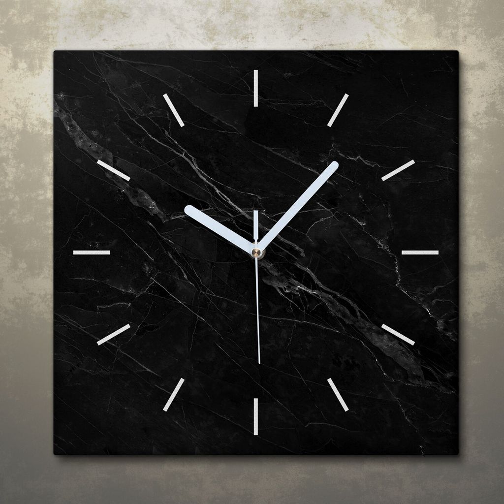 Wohnzimmer Leinwand Uhr Geräuschlos Küche 30x30 Schwarzer, Marmor, Textur, weiße Zeiger