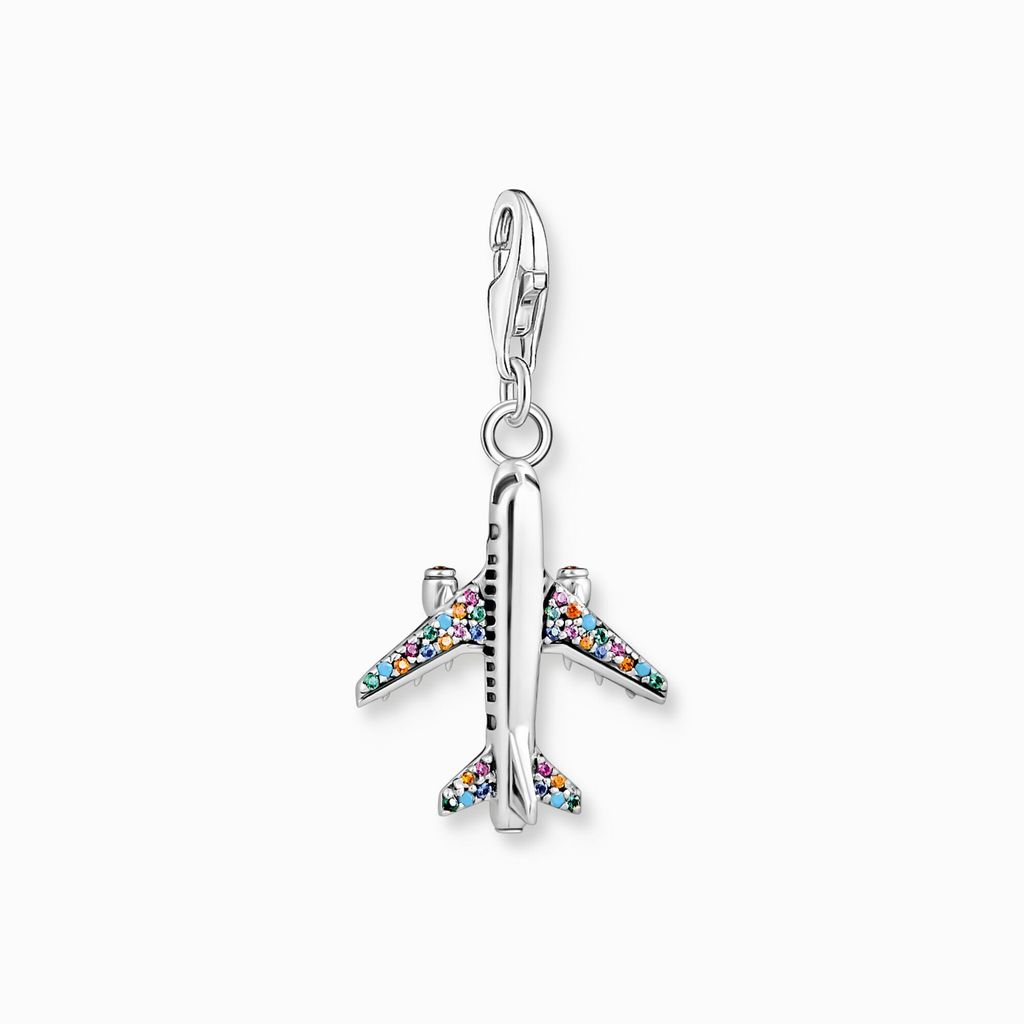 Charm pendentif avec avion coloré argent Image du produit 