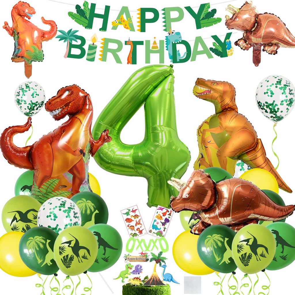 Dino-Geburtstagsdeko-Set, 40-teilig, Ziffer 4, grün