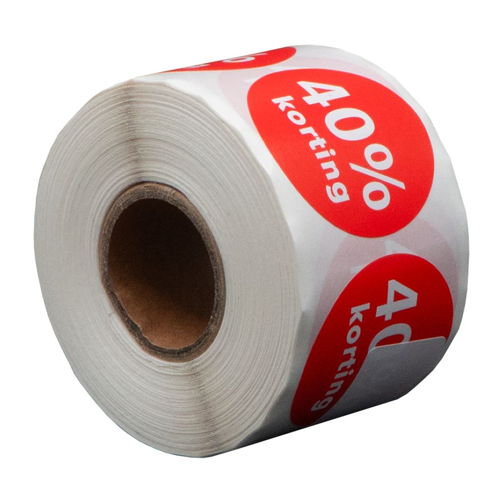 500 Etiketten Rund 40% Rabatt Rot - 35 mm auf Rolle - Rabattaufkleber - Werbeaufkleber - Runde Aufkleber - DULA