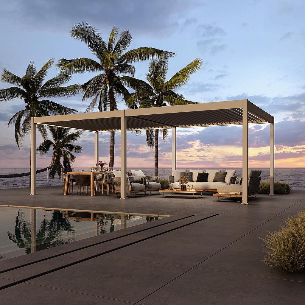 Elektrische Pergola Deluxe Sand | Aluminium | 3,6 x 7,2 M | mit LED
