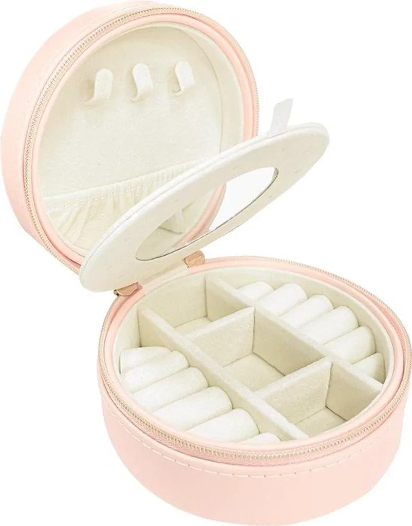 Petite boîte à bijoux rose avec miroir et fermeture rapide velcro