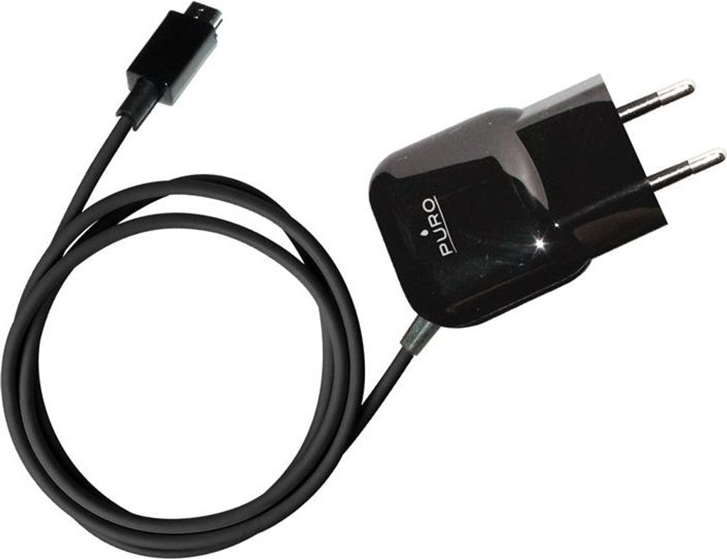 PURO Mini Travel Charger - Portable Wall Charger with Micro USB Cable (Black)