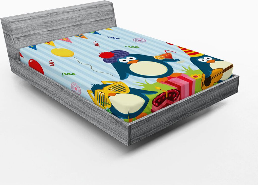 ABAKUHAUS Geburtstag Spannbetttuch, Alles Gute Zum Geburtstag Kosmopoliten Geschenke Gitarre Ballons Party Stimmung Brillen, 90 x 190 cm, Farngrün...