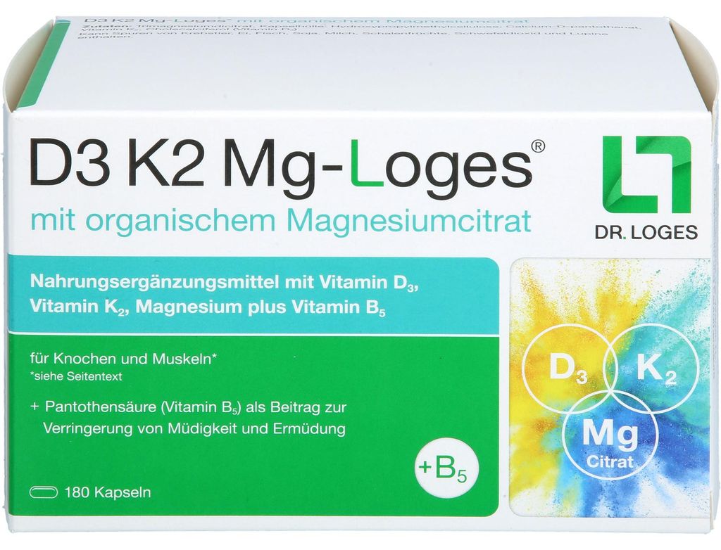 D3 K2 Mg-Loges Kapseln stark für Knochen und Muskeln, 180 St. Kapseln