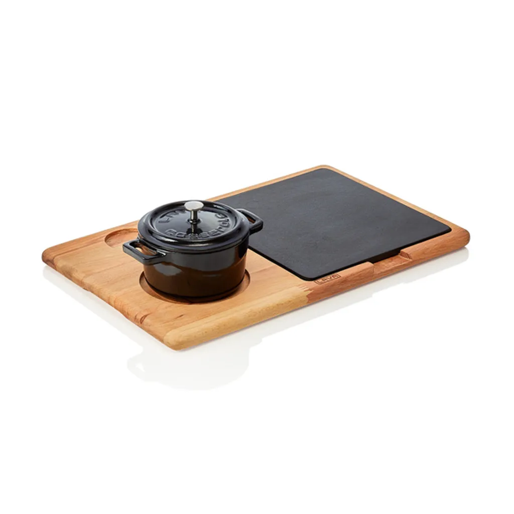 Mini cocotte individuelle 10 cm Lava et son support bois de service