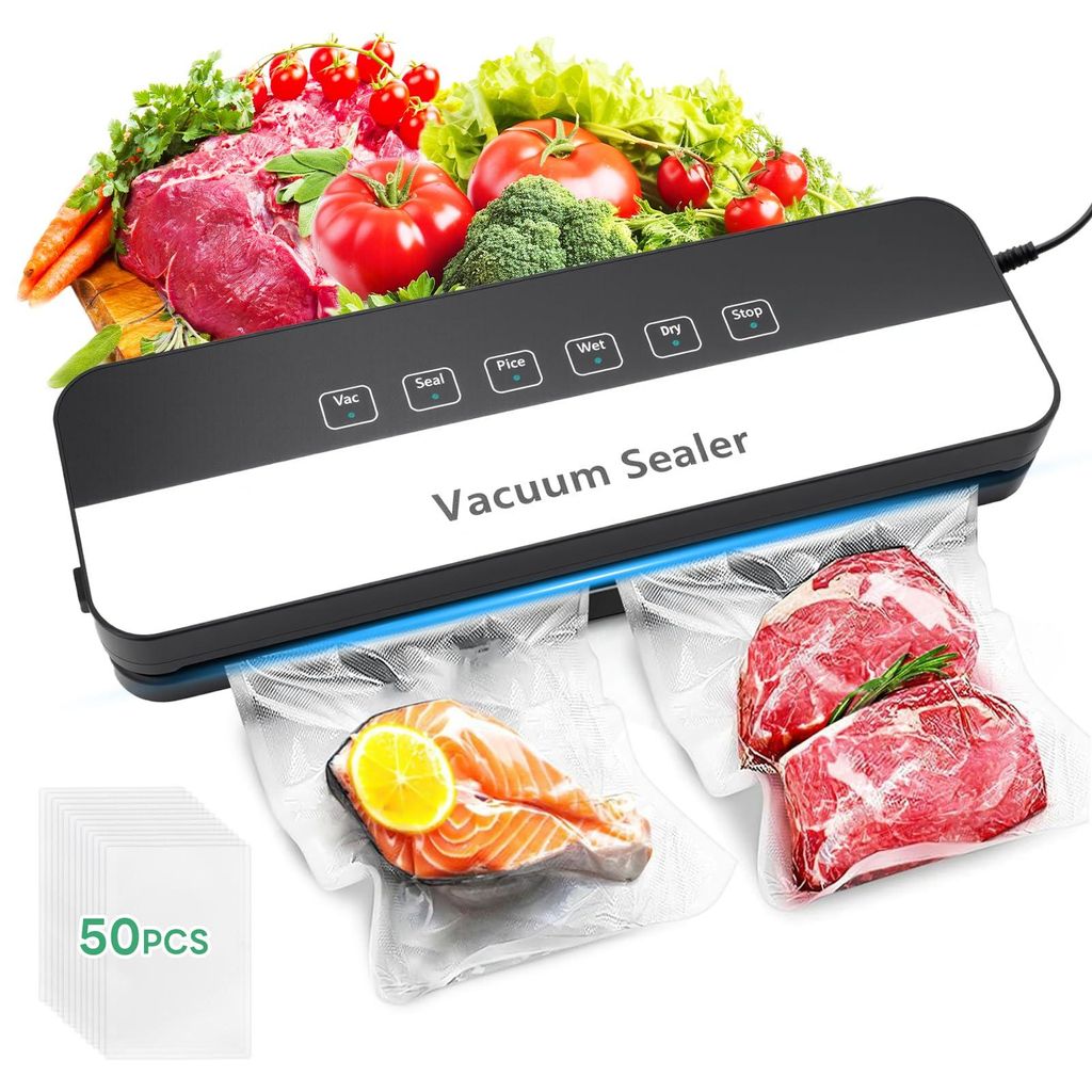 Vakuumiergerät, Professioneller 6-in-1 Vakuumierer für Lebensmittel, Trocken-/Nassmodus, automatische Versiegelung für Fleisch, Obst, Gemüse