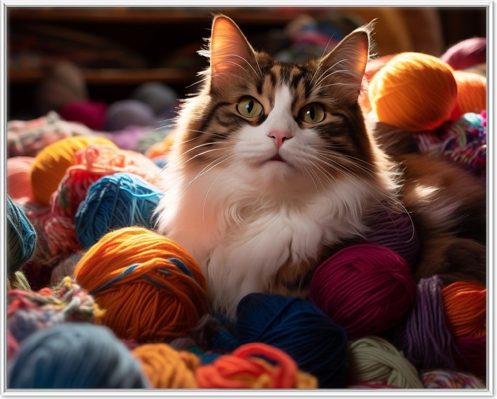 Wallario Wandbild Katze in einem Berg von Wollknäuel, Produktbild 