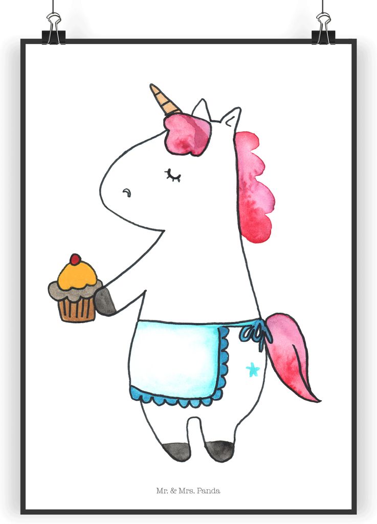 Mr. & Mrs. Panda Bild Einhorn Muffin DIN A4 - Weiß - Geschenk, drucke, Plakat, Liebesgrüße, Unicorn, Geburtstagsgrüße, Backen, wanddeko, Kunst...