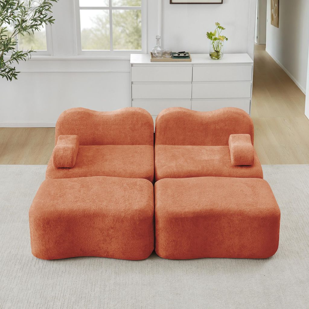 STILVORA 2-Sitzer Modulares Sofa mit 2 Ottomans, Boneless Sofa aus 32D Hochdichtschaum für hohen Komfort, Modulares Sofa mit Armlehnenkissen mit b...