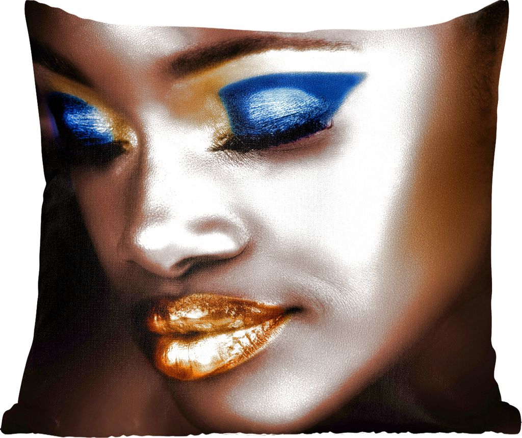 MuchoWow Zierkissen Sofakissen Wohnzimmer Dekokissen 50x50 cm Frau - Gold - Lippenstift - Komfort - Sofakissen