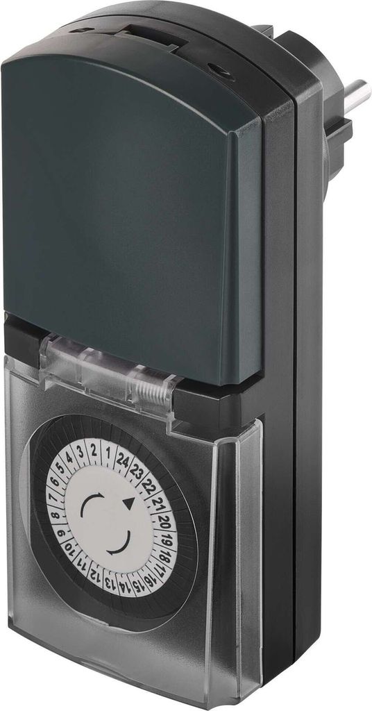 EMOS Mechanische Outdoor Zeitschaltuhr, IP44 Schuko-Steckdose für Außenbereich, mit erhöhtem Berührungsschutz, Klappdeckel, Drehregler, P5526N
