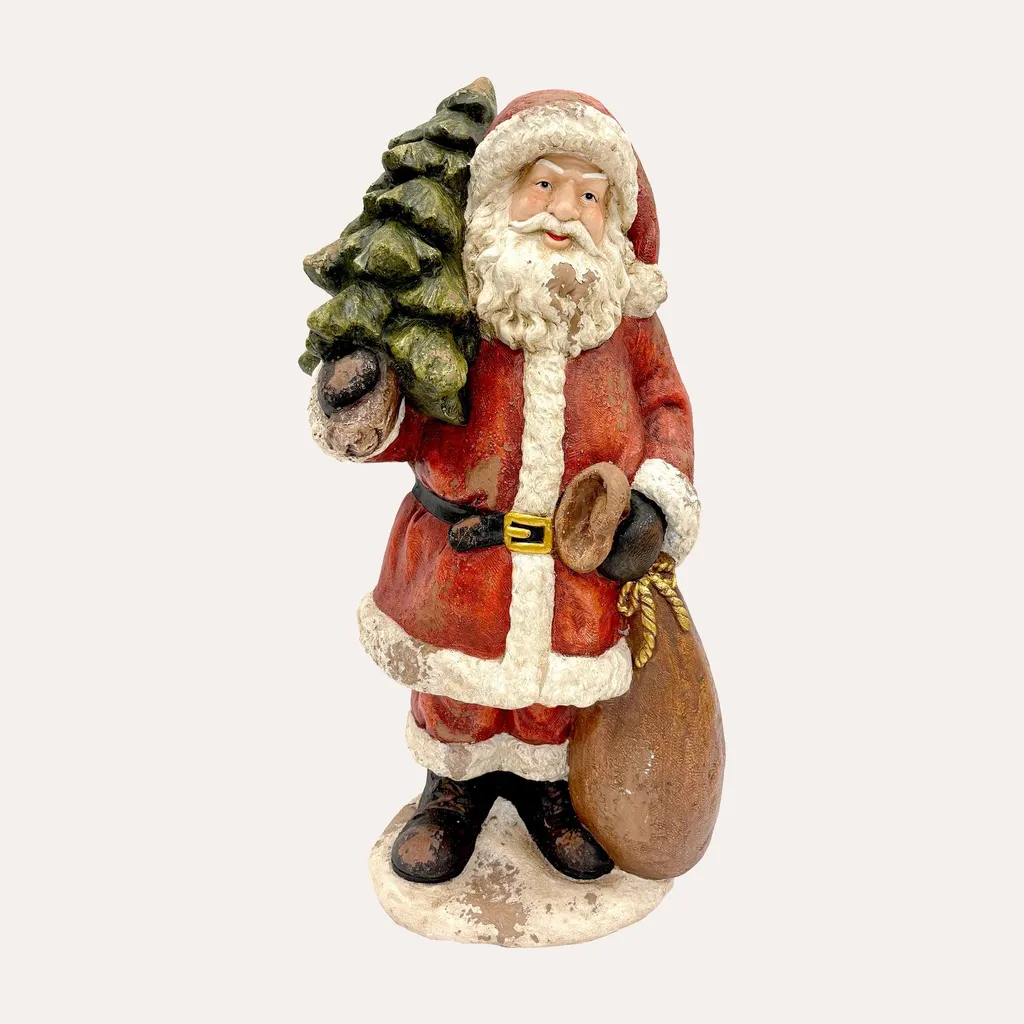 Statue Père Noël traditionnel en résine avec hotte pour votre salon