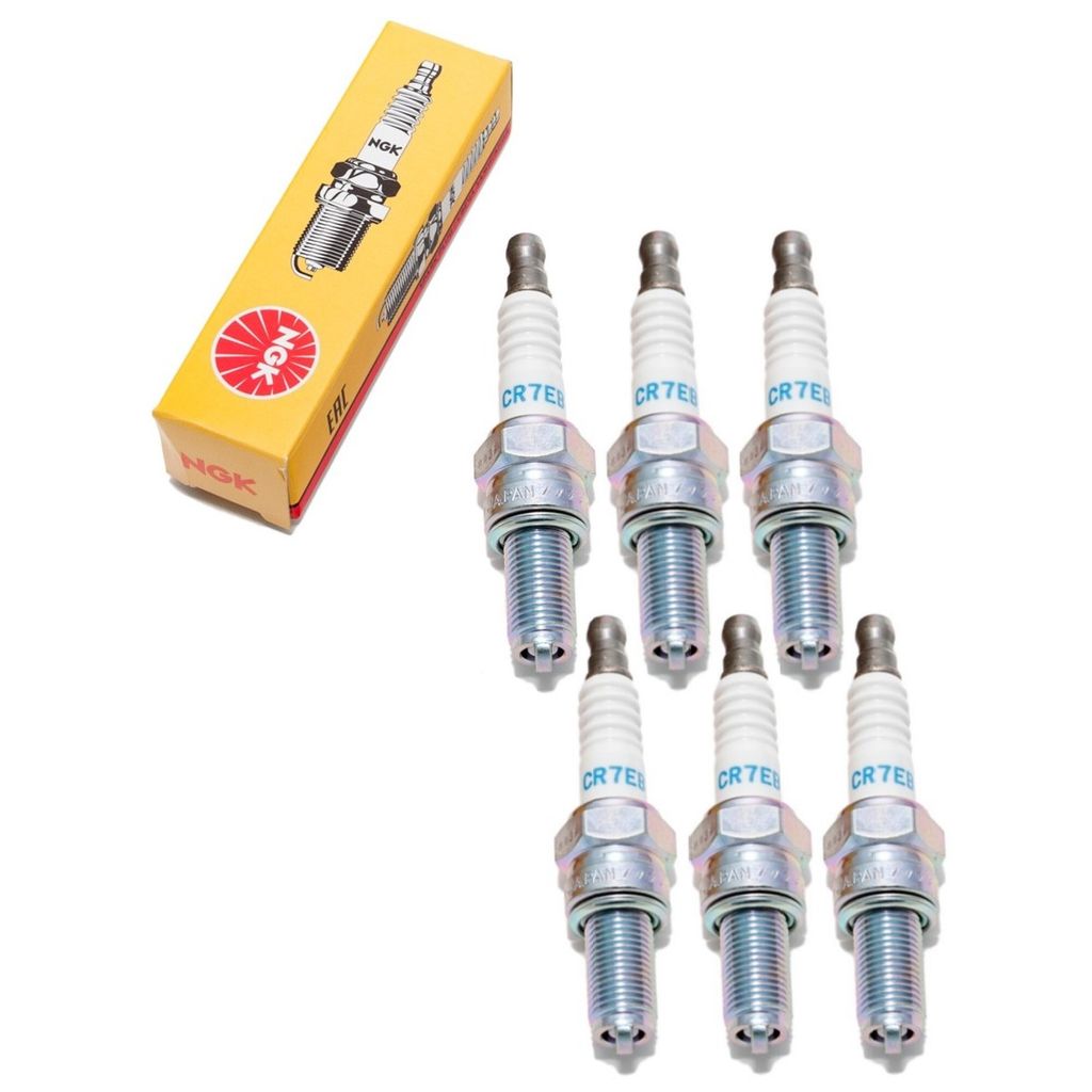 Zündkerzen Set NGK 6x CR7EB Zündkerze entstört, 19,0mm Langgewinde Ø 10,0mm Hex 16,0mm, Elektrodenabstand 0,75mm, Wärmewert 7, feste SAE-Ansch...
