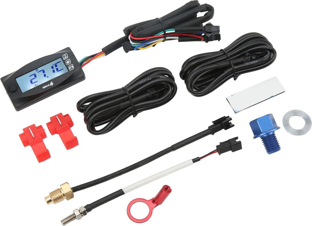 Motorrad Digitalanzeige 4 in 1 Thermometer Öl Motortemperatur Spannungsmesser Zeitanzeige mit 14mm Zündkerzenstecker M12x1.5