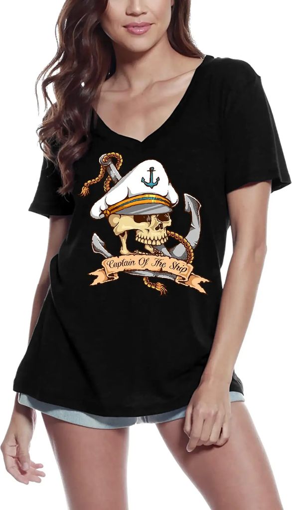 Damen Grafik T-Shirt V-Ausschnitt Kapitän des Schiffes - Totenkopf Matrose - Meer Liebe – Captain Of The Ship - Skull Sailor - Sea Love