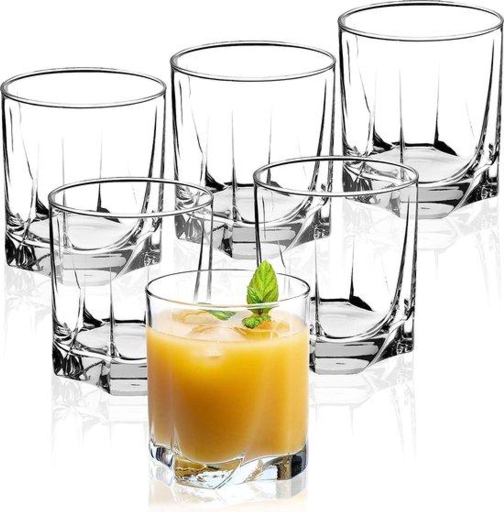 Glasset aus hochwertigem Glas, 6 Stück, dickwandige Cocktailgläser, geriffelte Gläser für Wasser, Getränke, Party.