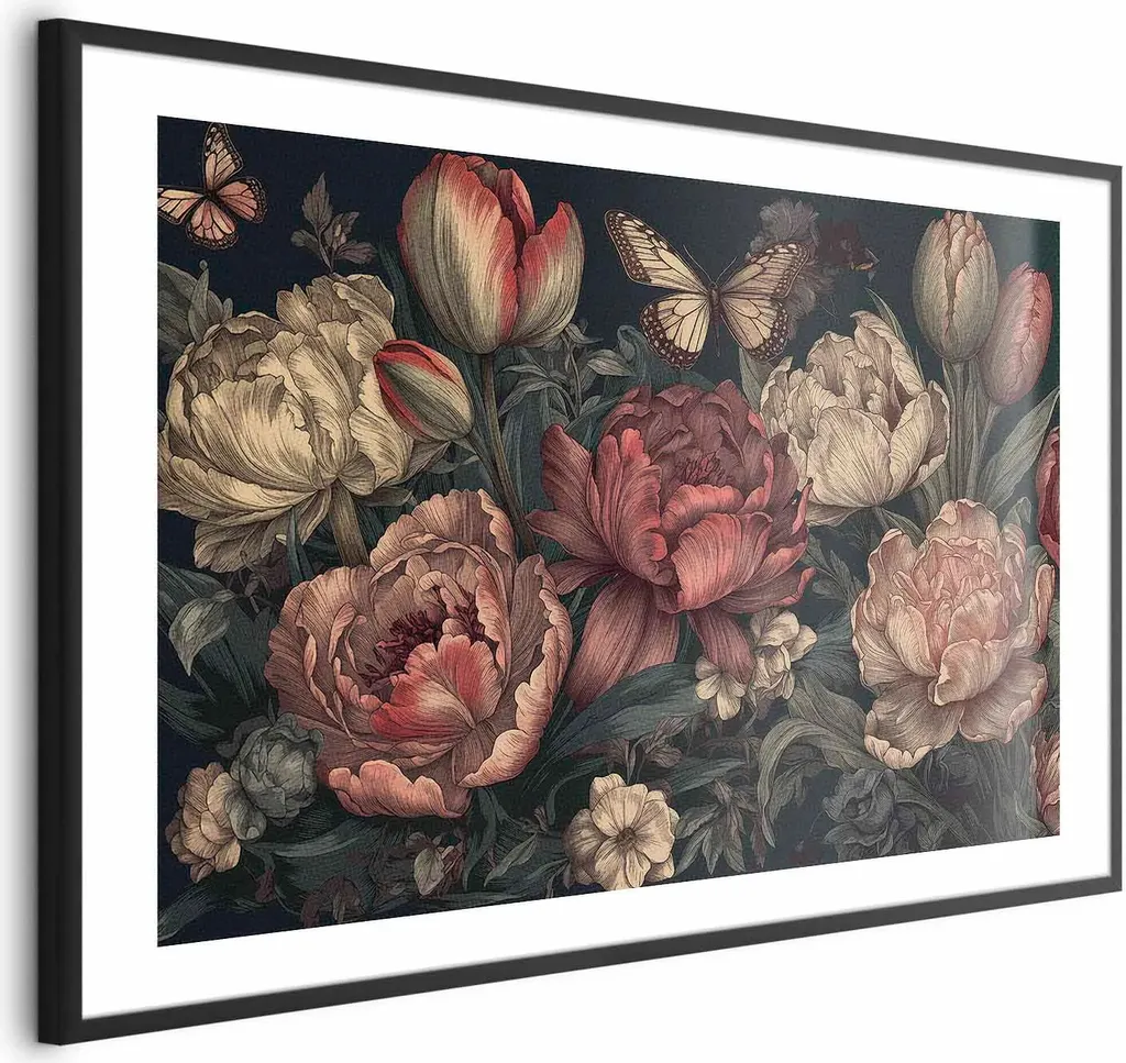 Poster Fiori Turchese 90x60 cm con Cornice Nera e Margine Elegante
