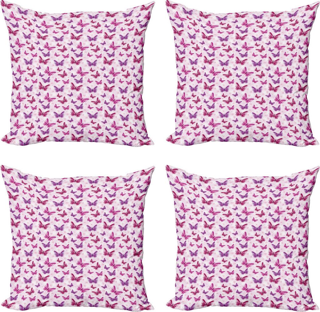 ABAKUHAUS Lila Kissenbezug Set (4 Stück), Romantische Schmetterlinge, Moderner Doppelseitiger Digitaldruck, 40 cm x 40 cm, Maroon Lila Hellrosa