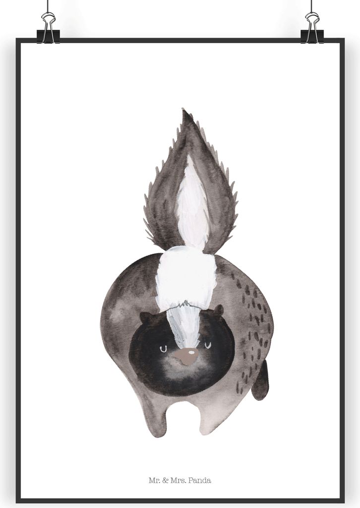 Mr. & Mrs. Panda Bild Stinktier Angriff DIN A4 - Weiß - Geschenk, Wildtier, wanddeko, Skunk, kunstdruck poster, drucke, Stinki, wütend, Raubtier,...