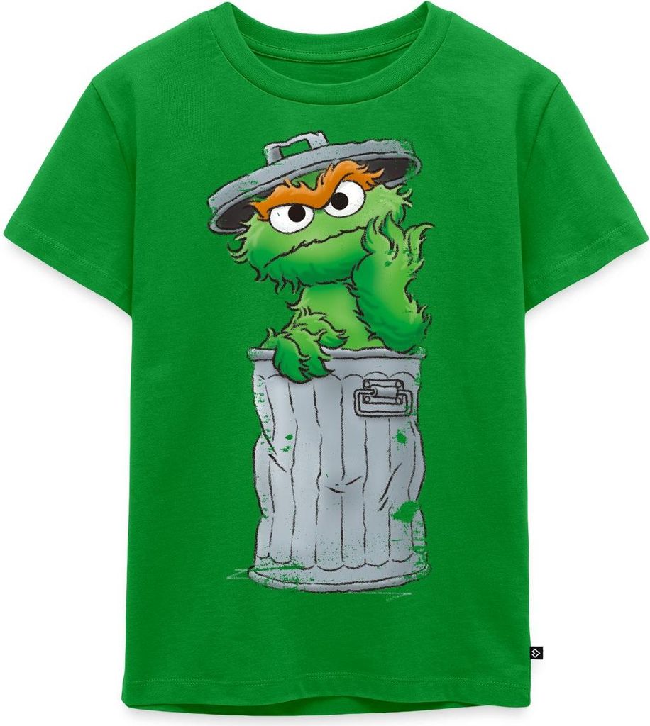 Spreadshirt Sesamstraße Oscar Mülltonne Kinder Premium T-Shirt, 122/128 (6 Jahre), Grün