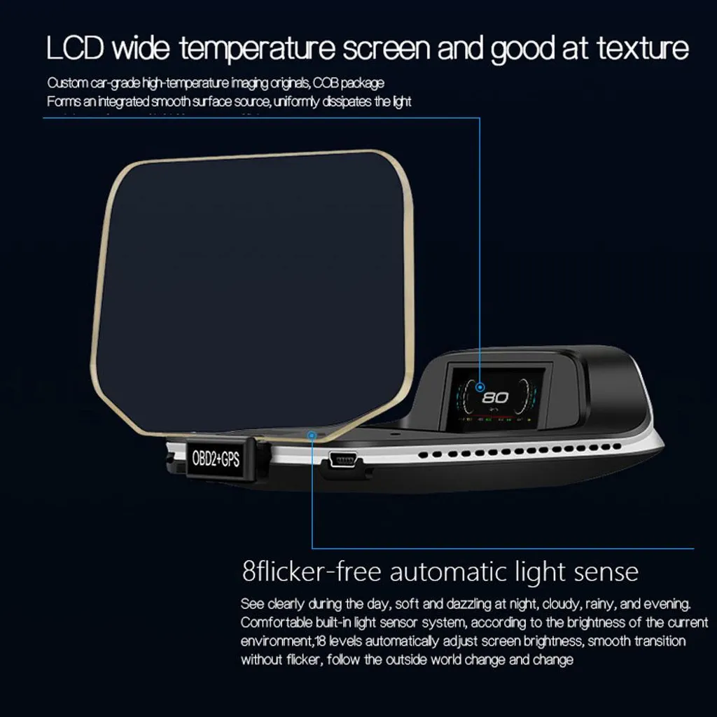 Affichage tête haute HUD OBD2 et GPS avec navigation et alerte vitesse