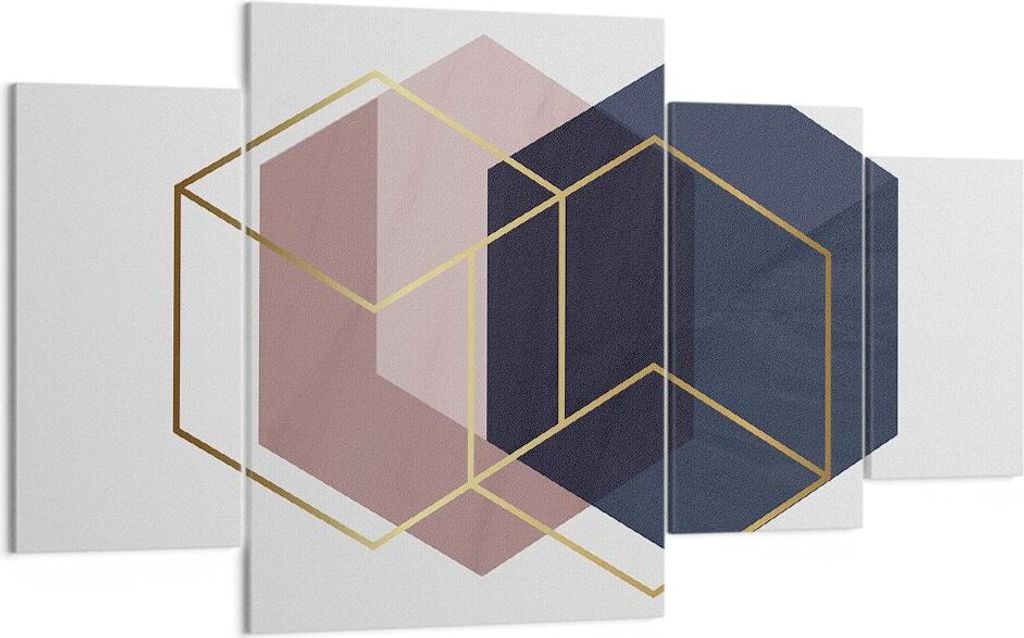 Bild auf Leinwand - Leinwandbild - 4 Teile - Sechsecke Modern Gold - 160x90cm - Wand Bild - Wanddeko - Wandbilder - Leinwanddruck - Bilder - Wandde...