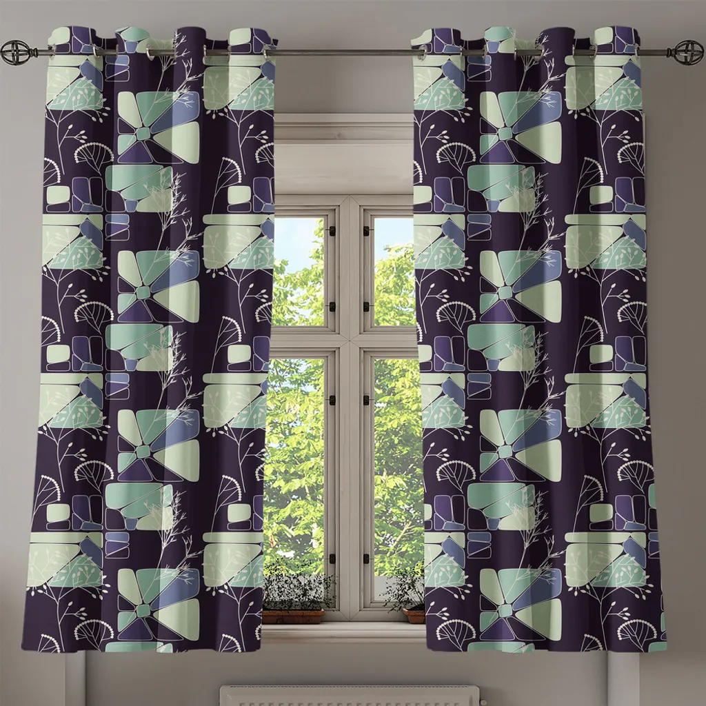 Rideau à œillets à fleurs ABAKUHAUS 280x245cm vert clair et bleu-gris - 2