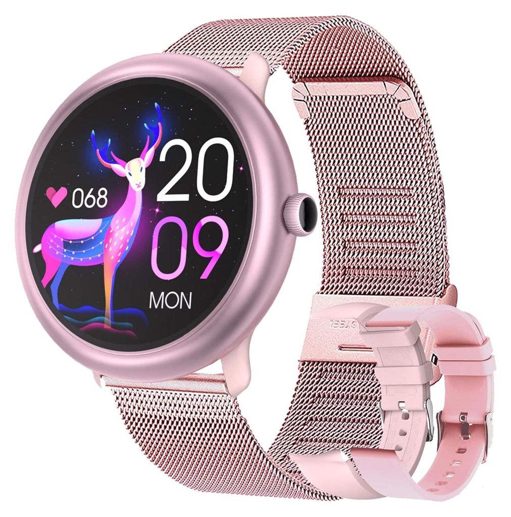 Damen Fitness 1,09 Zoll HD Full Touch Screen IP68 mit Herzfrequenzmesser Schlafmonitor Stoppuhr Musiksteuerung Aktivitätstracker für Android iOS ...