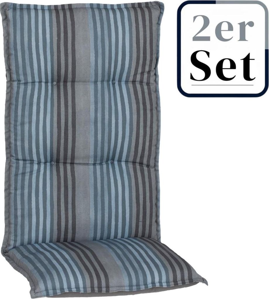 2er Set Hochlehner Auflage Tissa, Motiv - Karo, grau - blau, 118x46x8cm