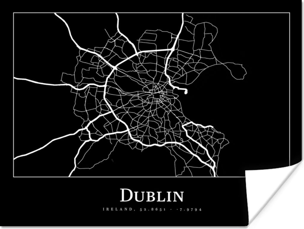 MuchoWow Poster Stadtplan - Dublin - Karte 80x60 cm - Kunst für zu Hause