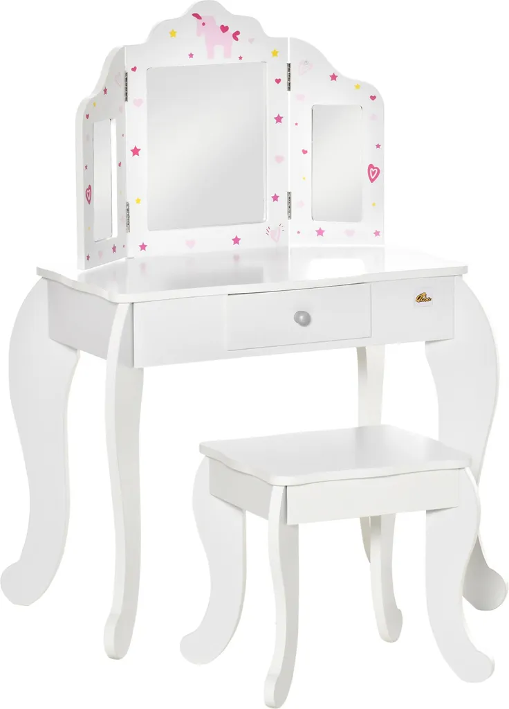 Coiffeuse Enfant Stable et Sécurisée : Miroir Incassable et Rangement Inclus
