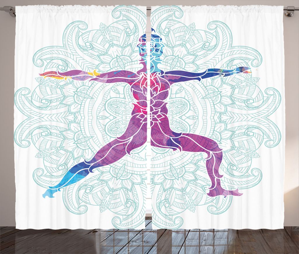 ABAKUHAUS Yoga Rustikaler Vorhang, Mandala Boho Meditation, Wohnzimmer Universalband Gardinen mit Schlaufen und Haken, 280 x 175 cm, Lila Blau