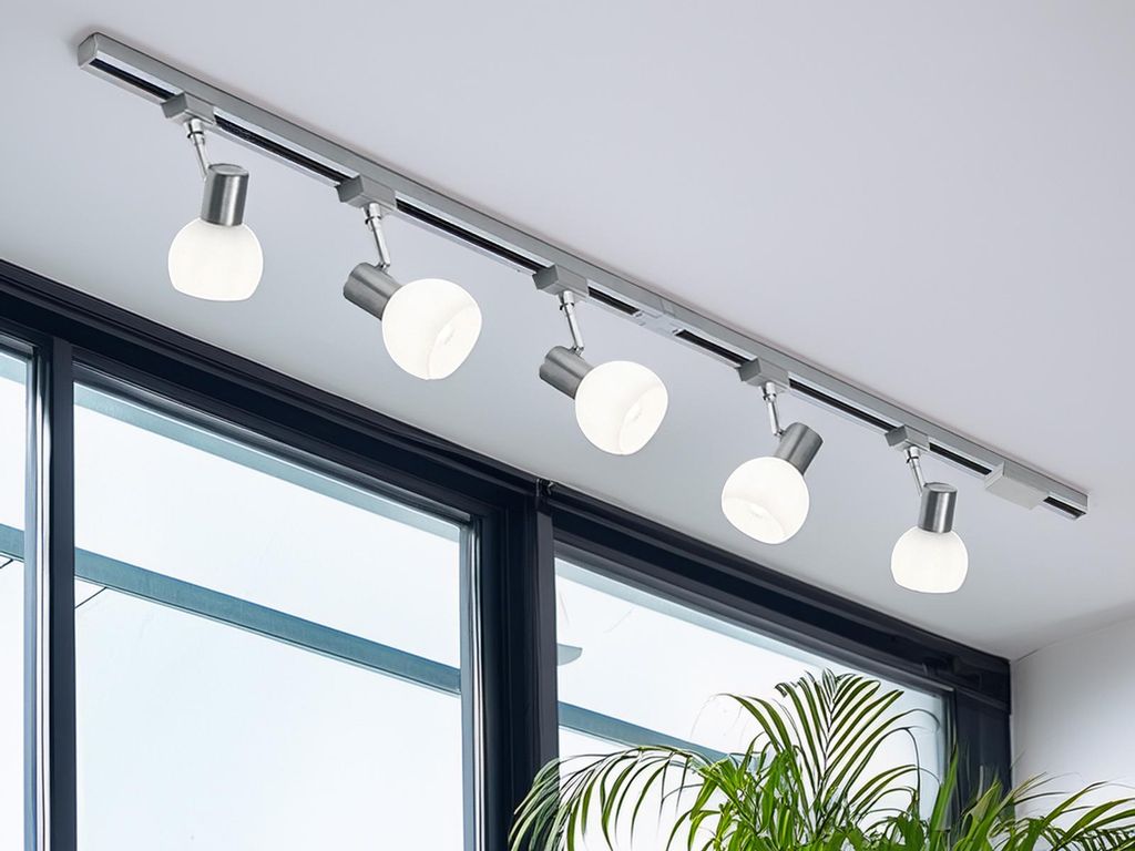 Lichtschienensystem 3-adrig mit 5 Strahlern Glas Weiß Deckenleuchte 202,5cm lang