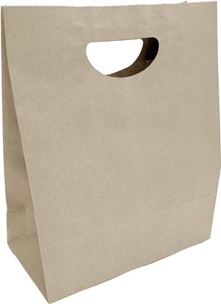 Fiesta Recycelbare Papiertüte mit D-Schlitz Griff Braun - Groß (250 Stück)
