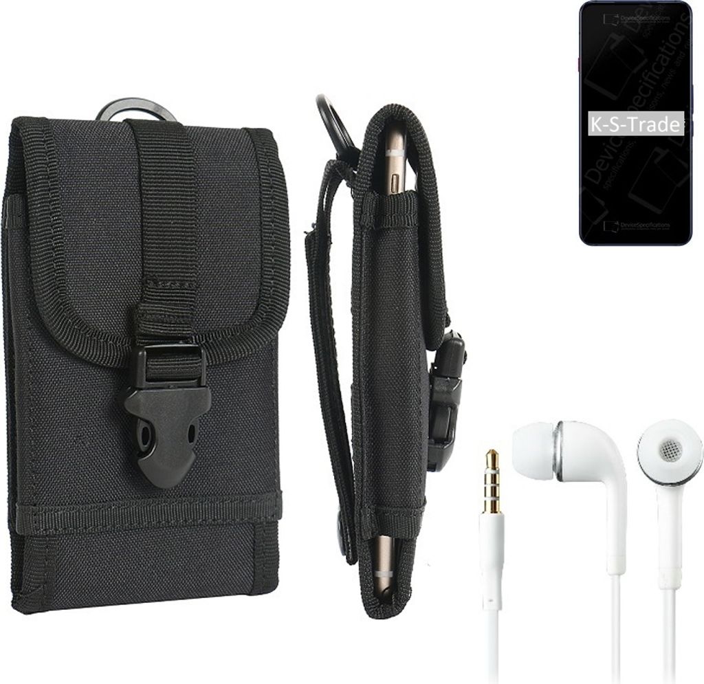K-S-Trade Holster Schutz Hülle kompatibel mit nubia Red Magic 7 Pro Gürteltasche Handy Hülle Tasche outdoor Seitentasche schwarz 1x + Kopfhörer