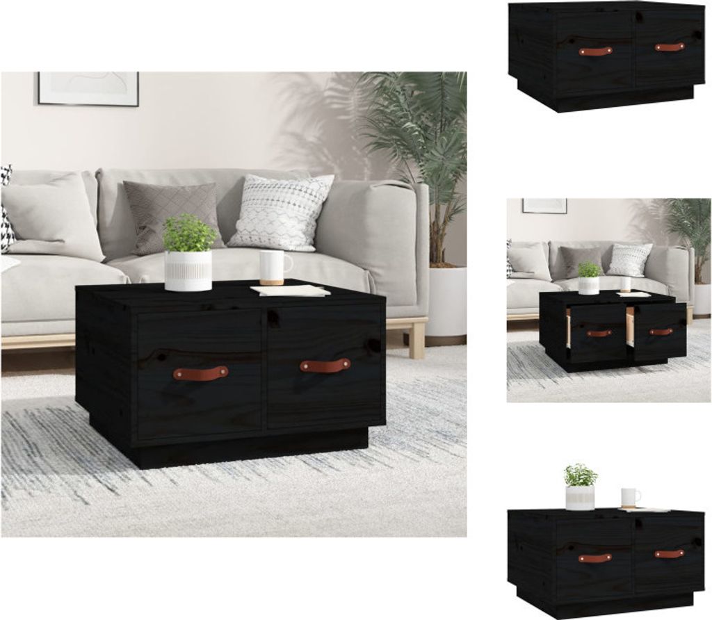 vidaXL Couchtisch Schwarz 60x53x35 cm Massivholz Kiefer - Couchtische