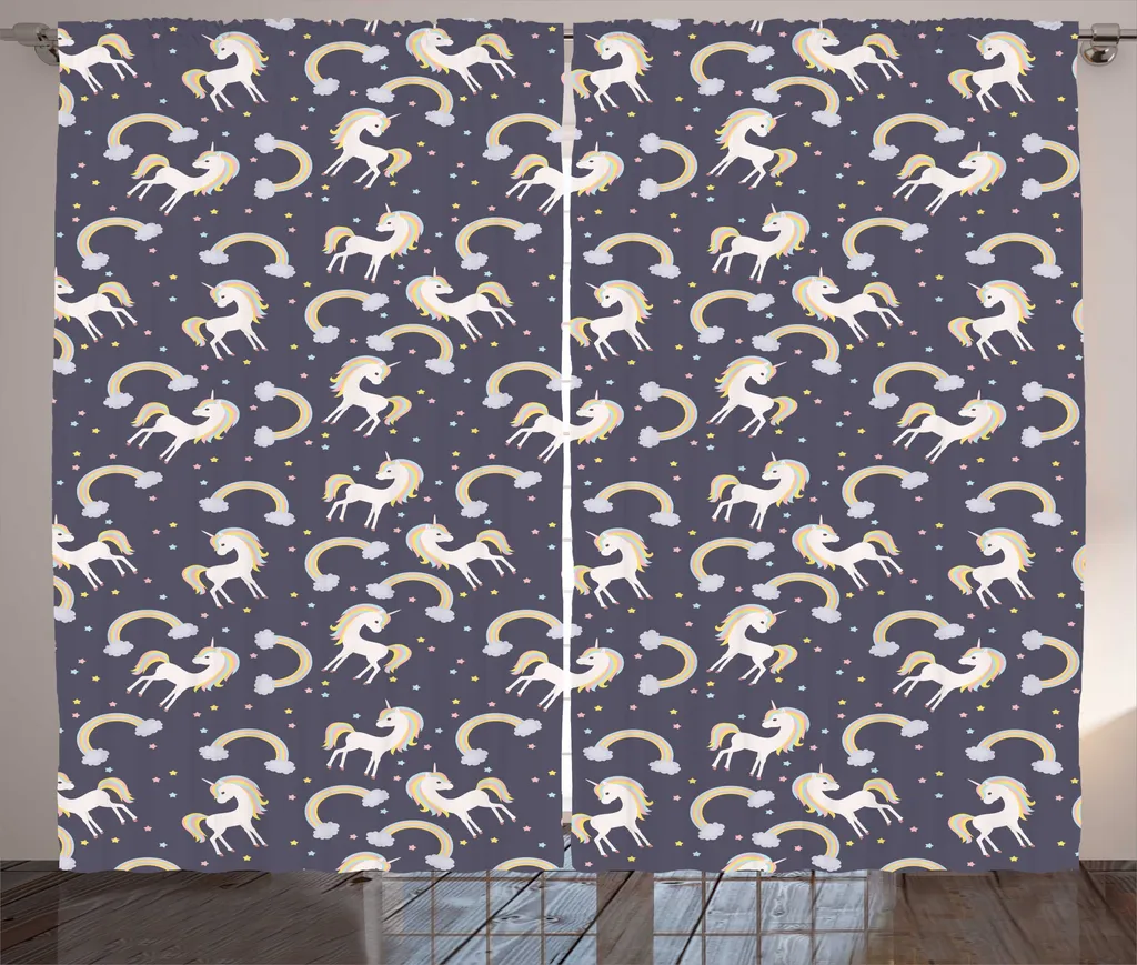 Rideau universel avec boucles et crochets - Motif Cheval Arc-en-ciel 225cm