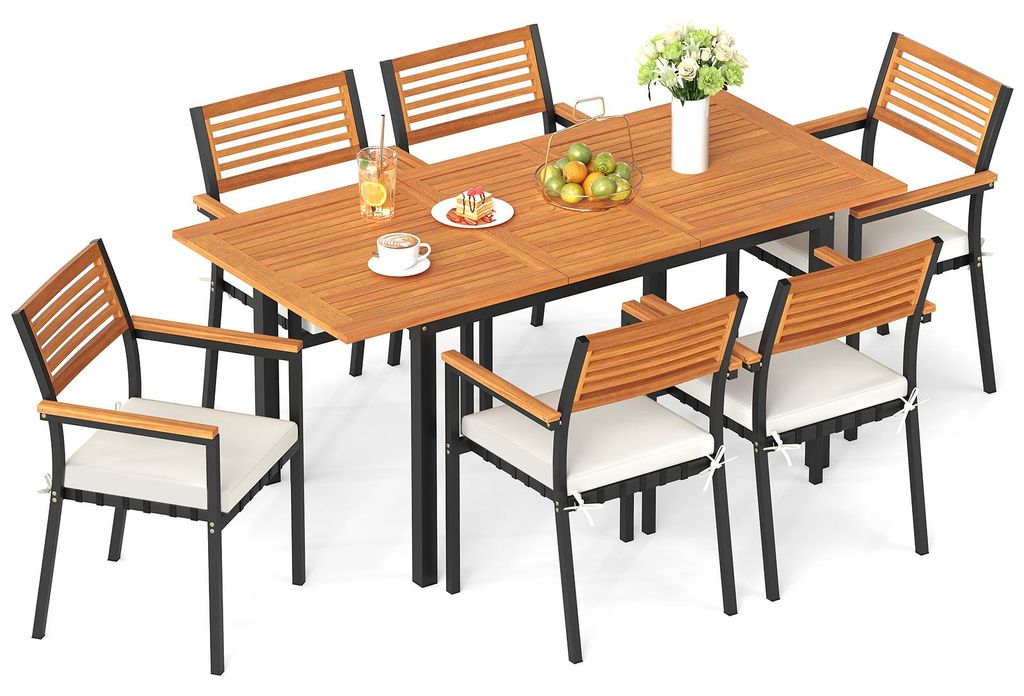 COSTWAY Gartenmöbel Set, 130/170x80cm Gartentisch Produktbild 