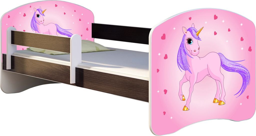 ACMA Jugendbett Kinderbett Junior-Bett Komplett-Set mit Matratze Lattenrost und Rausfallschutz Wenge 17 Pony 180x80