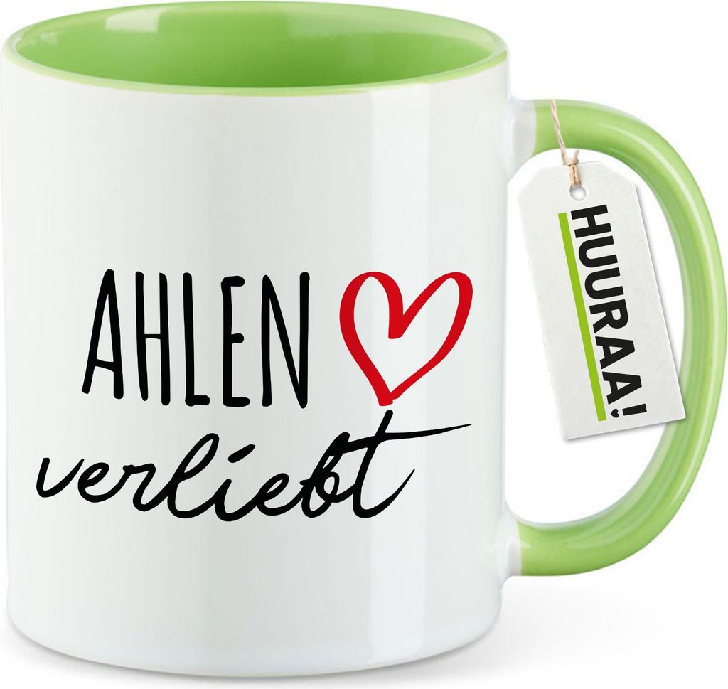 Huuraa Kaffeetasse Ahlen verliebt 330ml Grün Keramik Kaffeebecher Geschenkidee