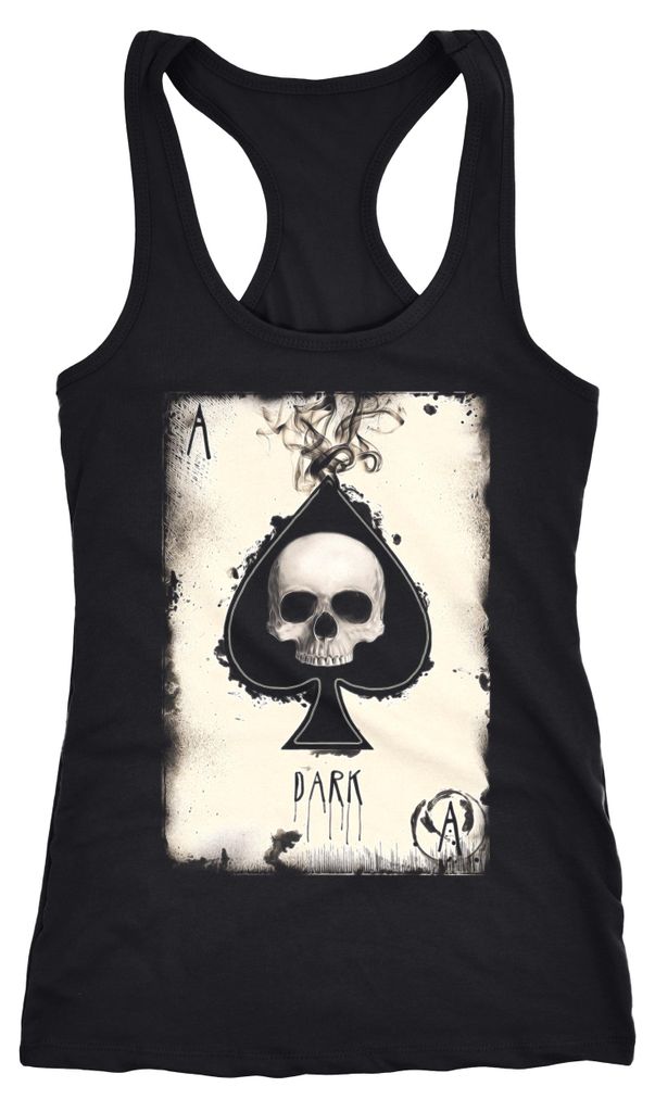 Damen Tank-Top Bedruckt Totenkopf Skull Spielkarte Pik Ass Kartenspiel Printshirt Fashion Racerback Neverless schwarz XS